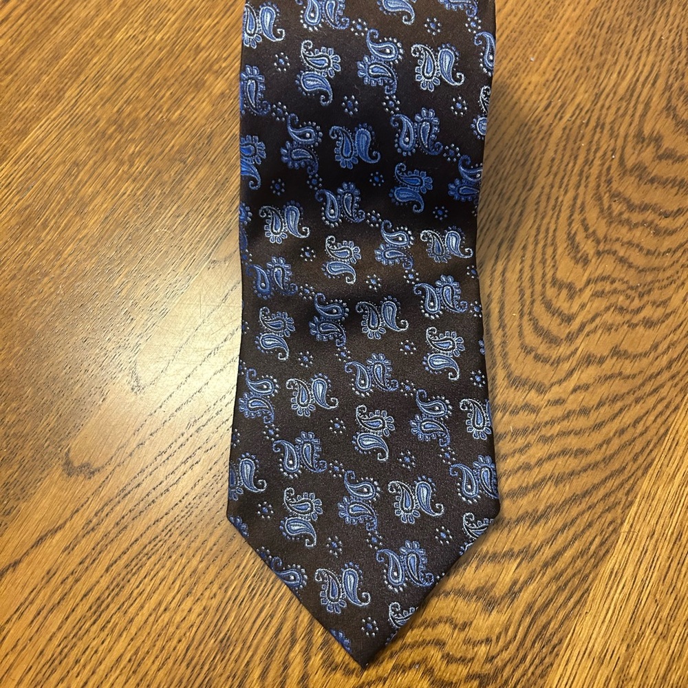 Simon Carter Men's Brown and Blue Paisley Tie
